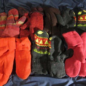 Recycled Handmade Ladies Wool Mittens Fleece Lined